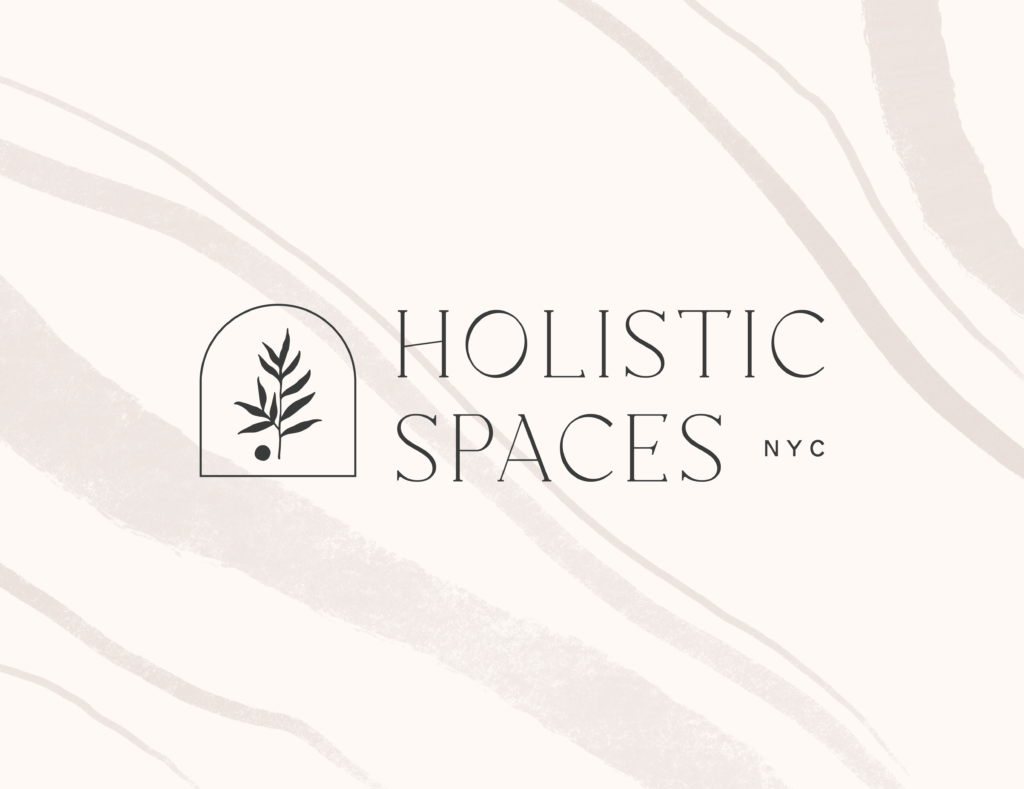 Holistic Spaces NYC Logo Design and a leaf logo on the left. 