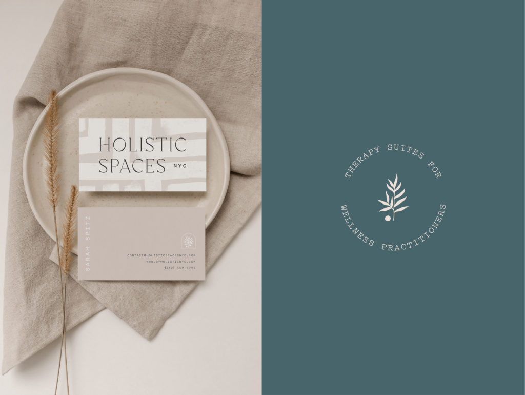 Holistic Spaces NYC circle logo with a tagline of therapy suites for wellness practitioners. 