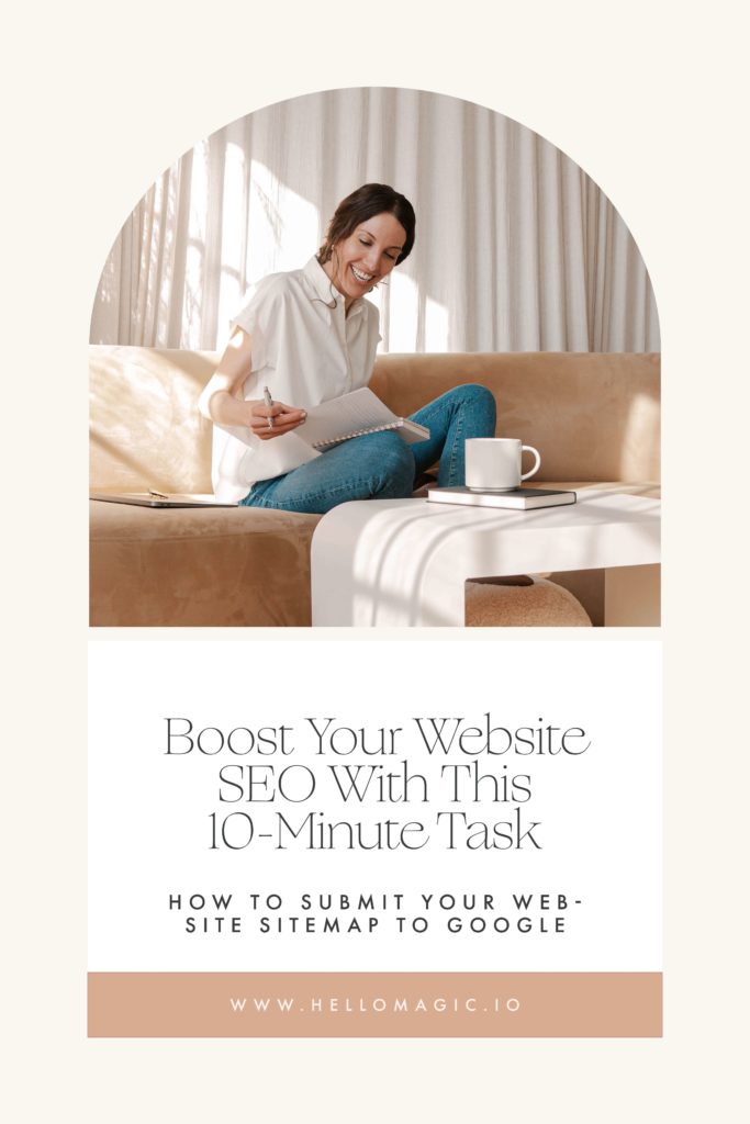 Pinterest graphic for the, Boost Your Website SEO With This 10-Minute Task, a Hello Magic Studio blog post. 